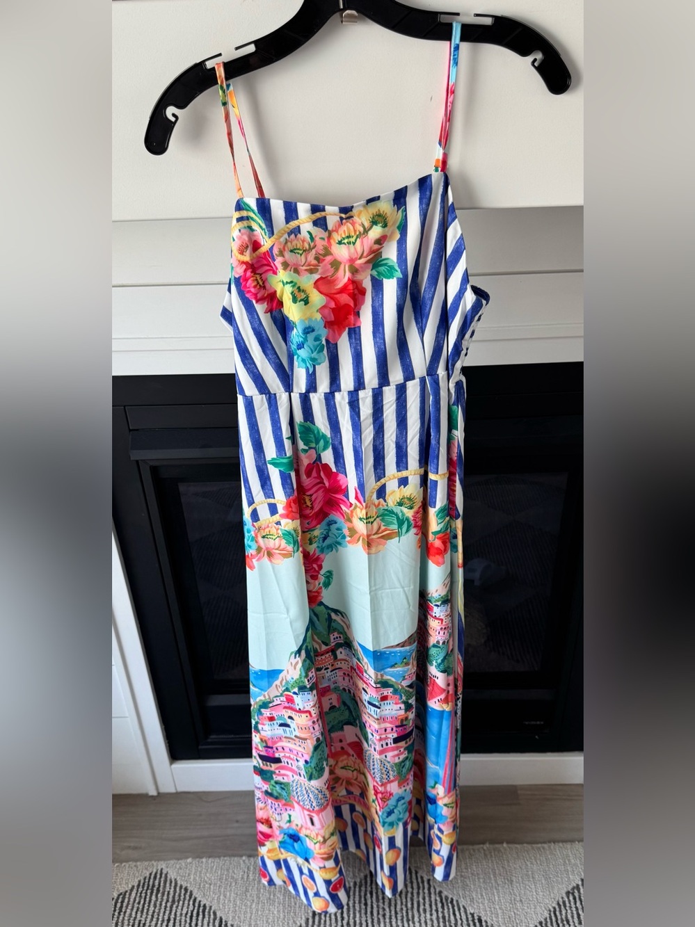 Positano Lemon Spaghetti Strap Square Neck Holiday Maxi Dress New - Picture 3 of 7